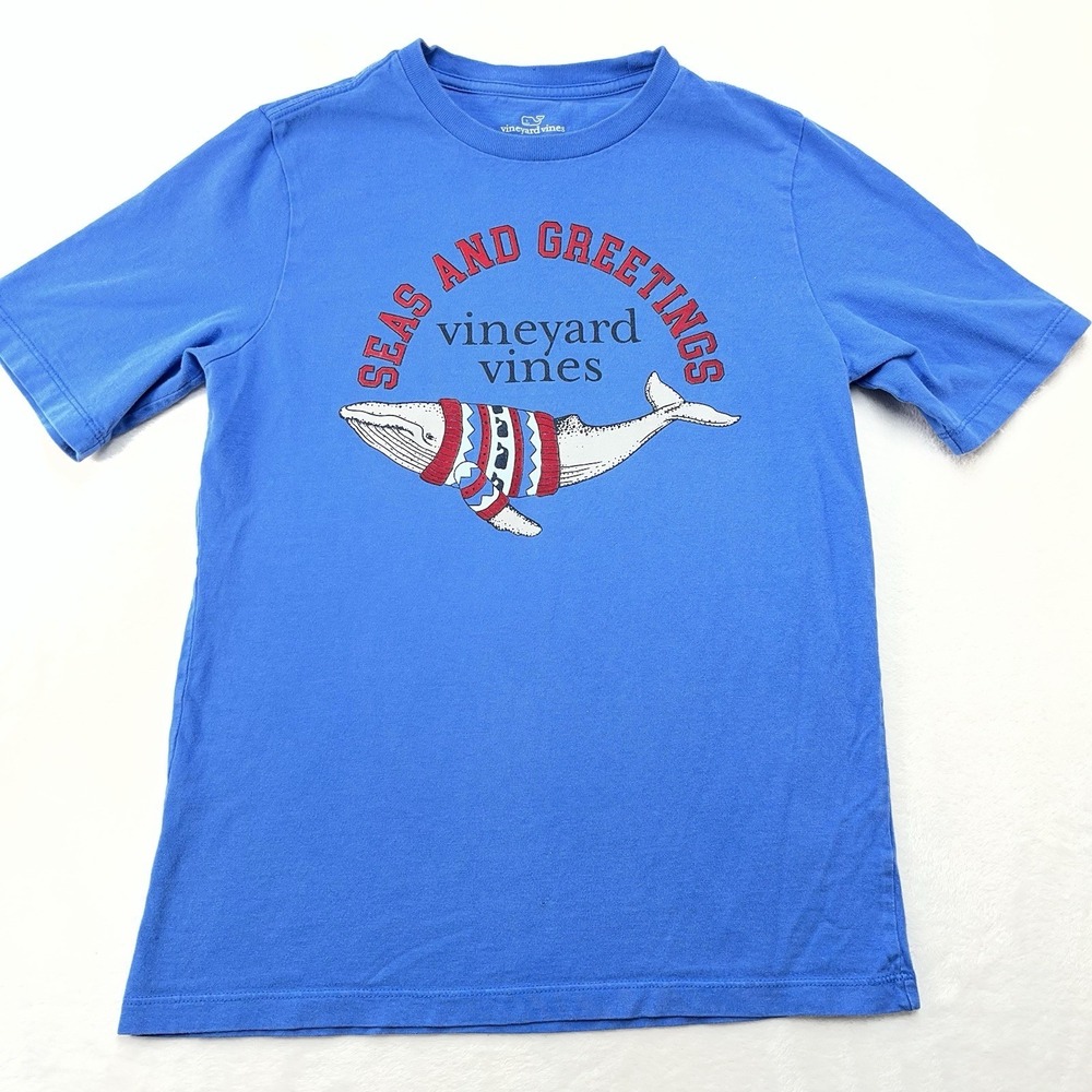 Vineyard Vines Seas‎ and Greetings Shirt Boys Medium Christmas Sweater Whale